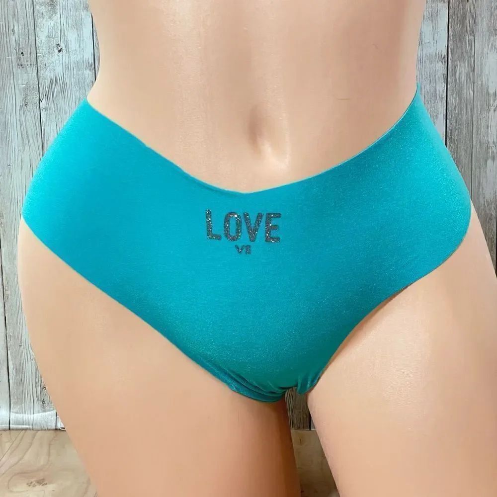 NWT Victoria’s Secret M Green Silver Graphic No show Hiphugger Hipster Laser cut